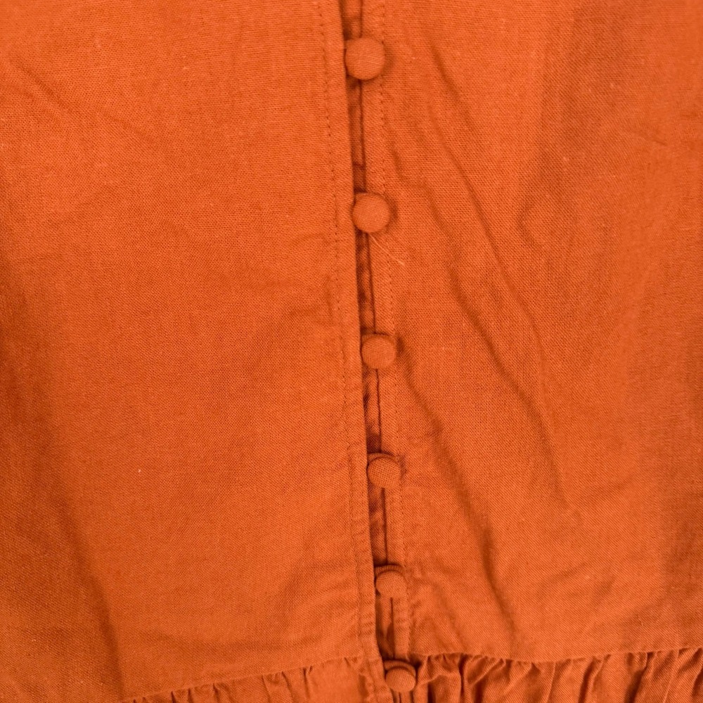 Christopher & Banks Top Women PM Rust Orange Linen Blend Peplum Boho Cottagecore - Picture 2 of 7